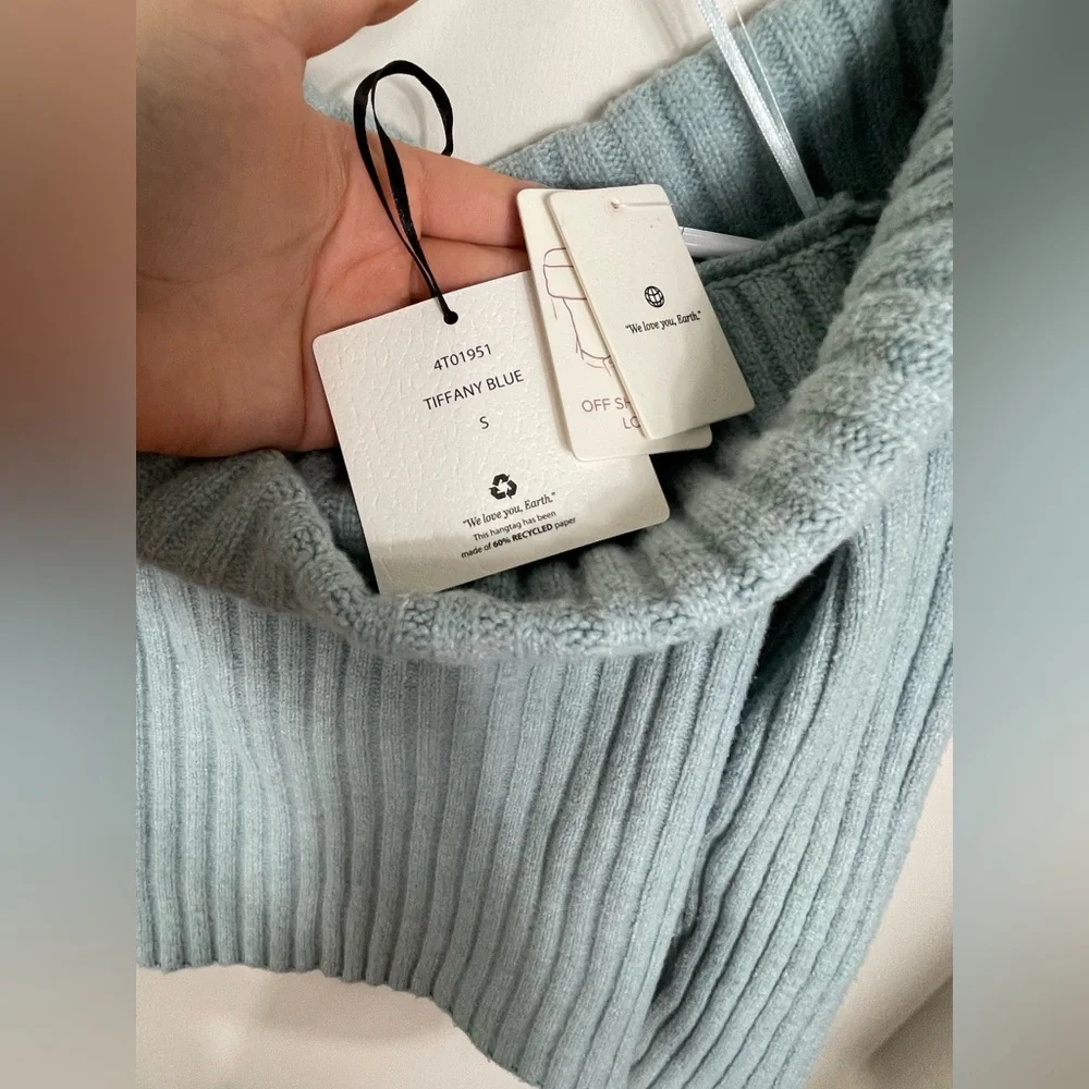 Off-The-Shoulder Sweater Top Blue Ribbed Women's Size S NWT - Picture 9 of 13